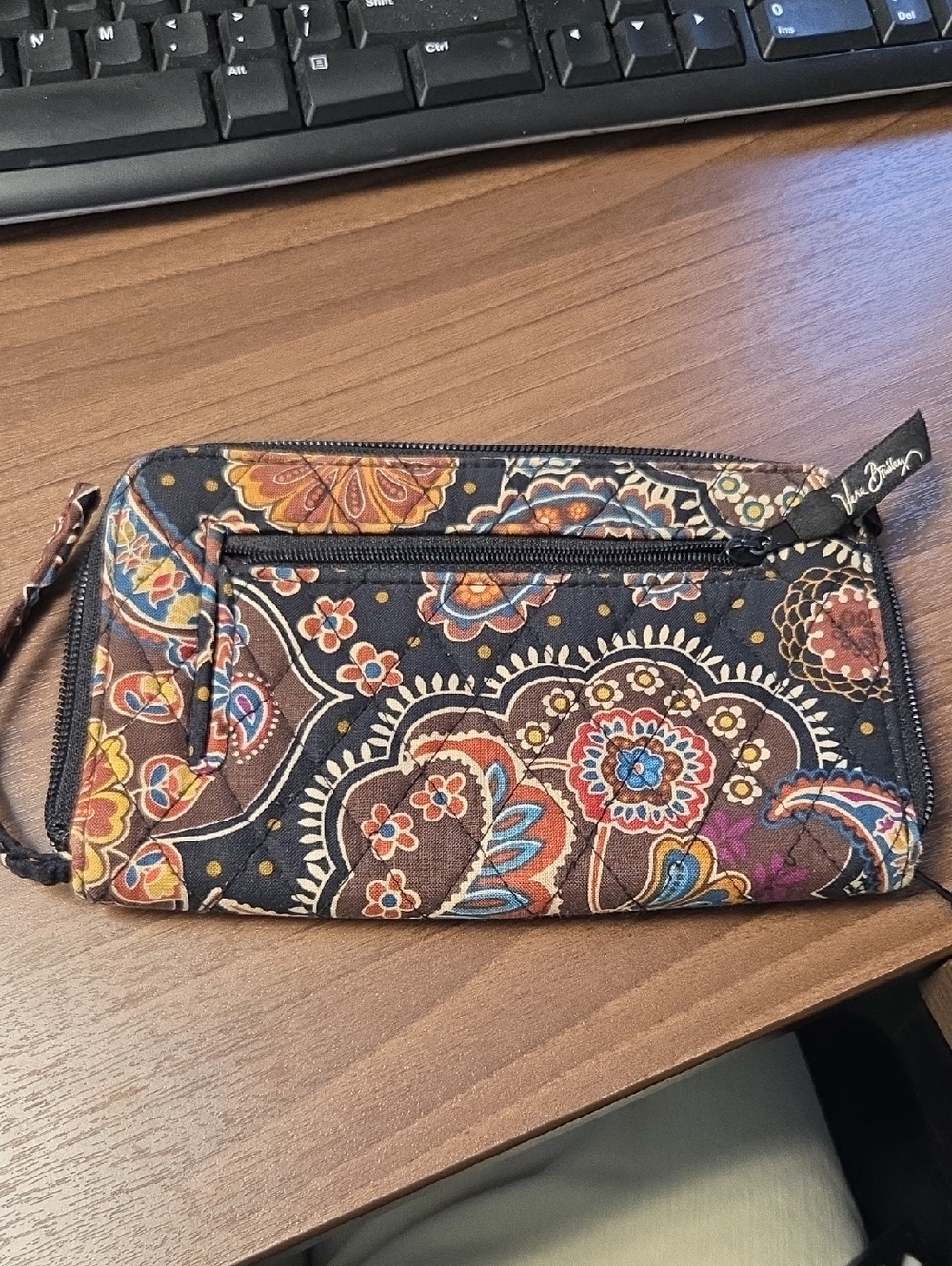 Vera Bradley Quilted Paisley Wristlet in Brown Multi "Kensington Brown"